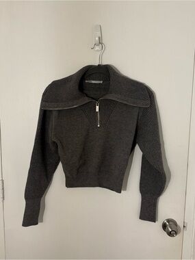 Zara Charcoal Gray Half-Zip Ribbed Turtleneck Sweater